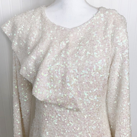 Walk of Shame Allover Sequin Dress Asymmetrical Ruffle NEW WITH TAGS - Picture 2 of 13